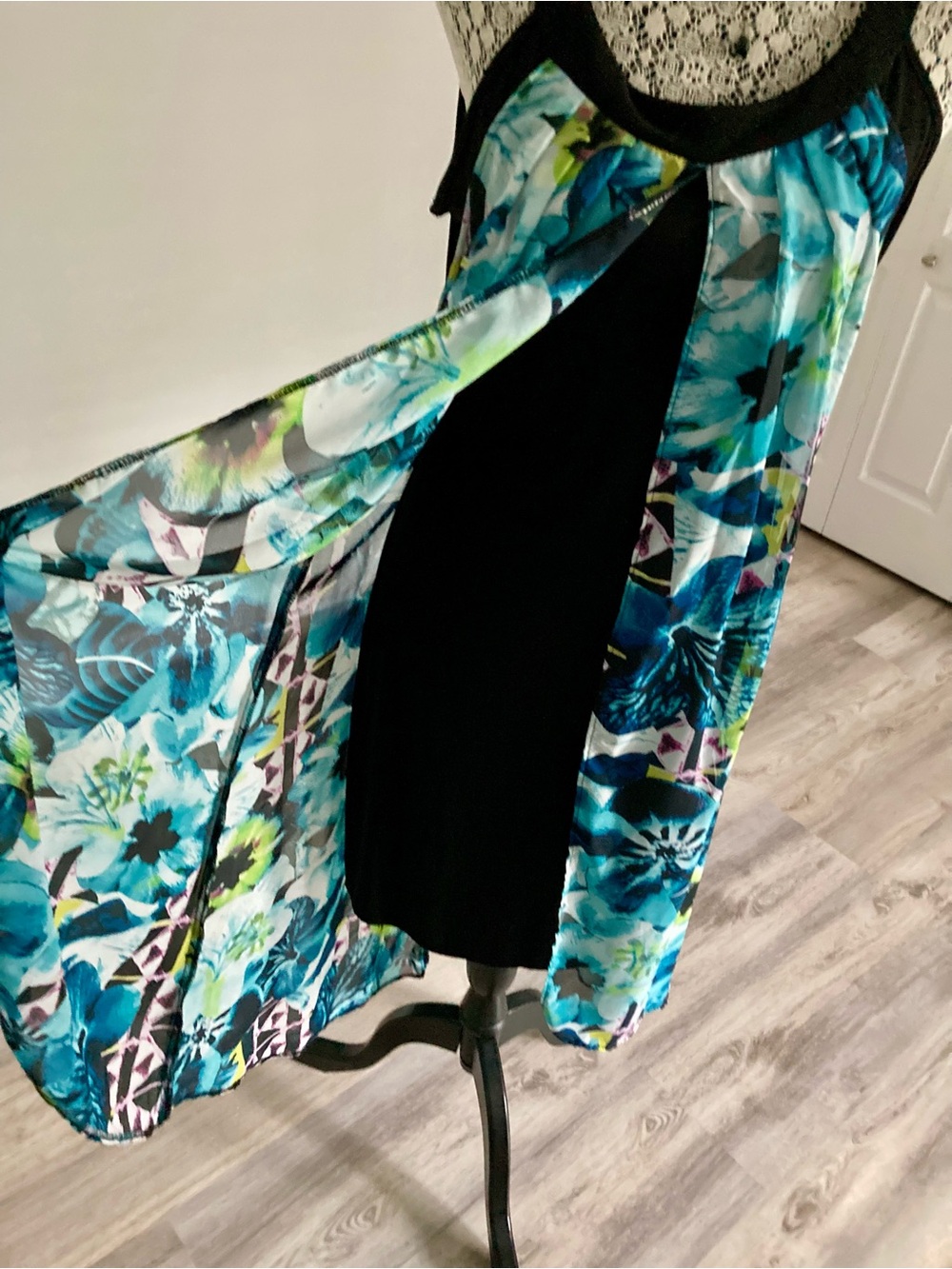 Floral High-Low Maxi Dress with Black Slip Dress inside & Sheer Floral Design